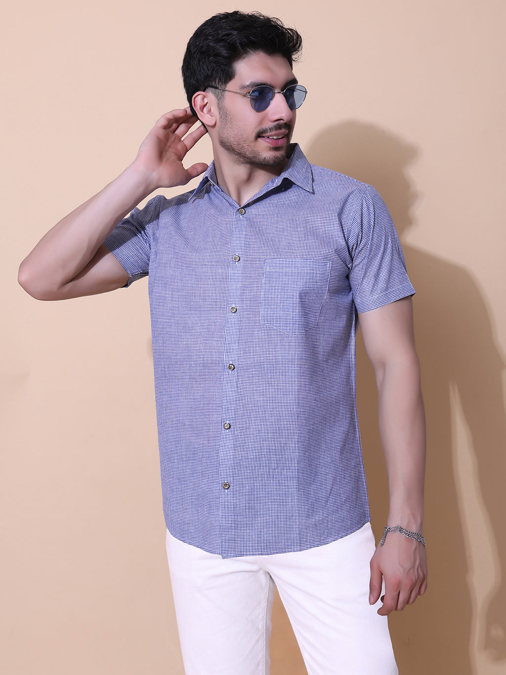 Authentic Khadi Sky Indigo Half Sleeve Shirt