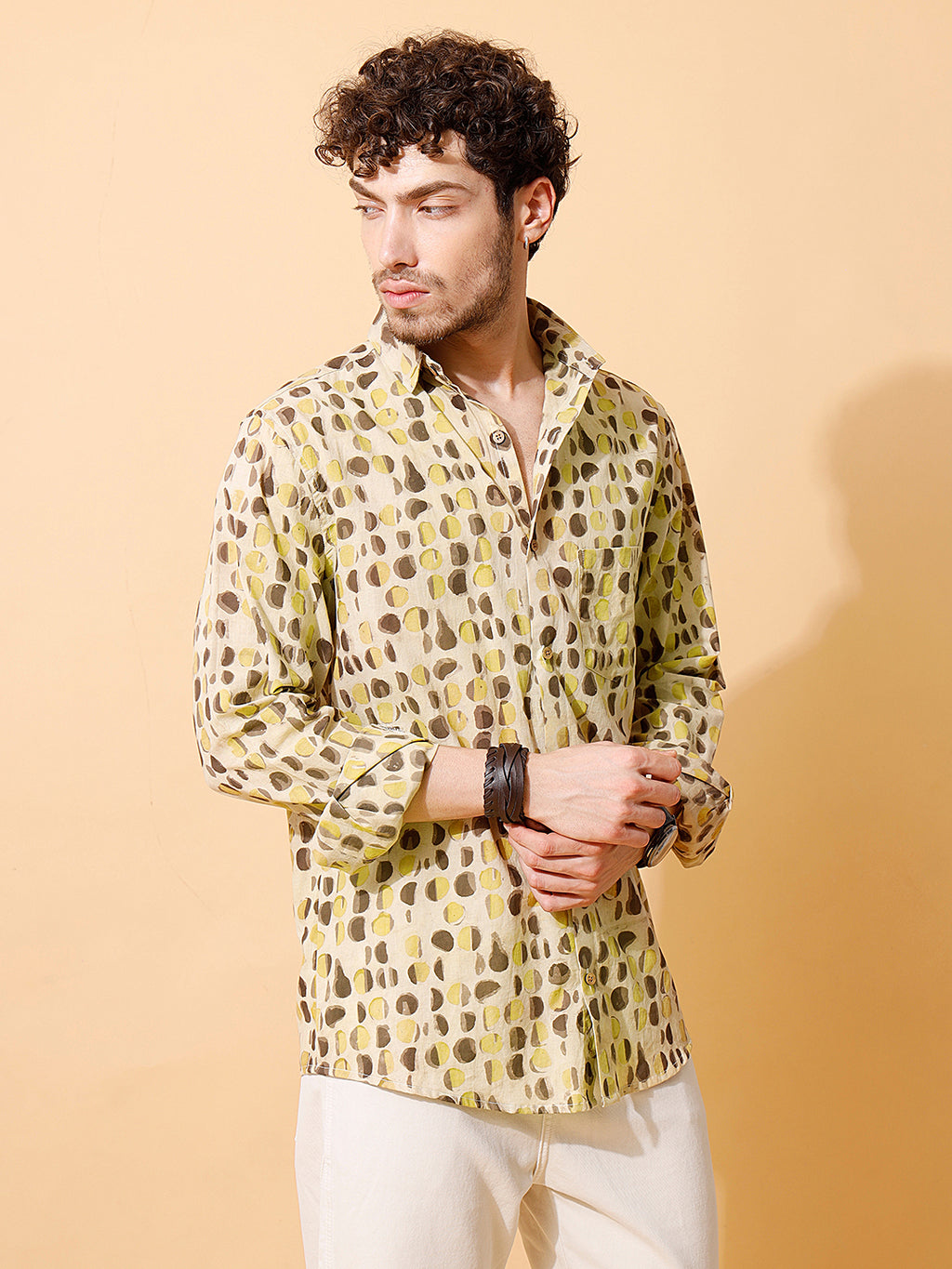 Ajrakh Natural Dye Hand Block Cotton Cream Full Sleeve Shirt