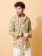Ajrakh Natural Dye Hand Block Cotton Cream Full Sleeve Shirt