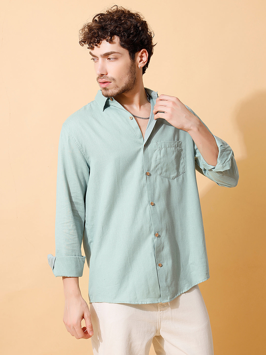 Handloom Cotton Sea Green Solid Shirt