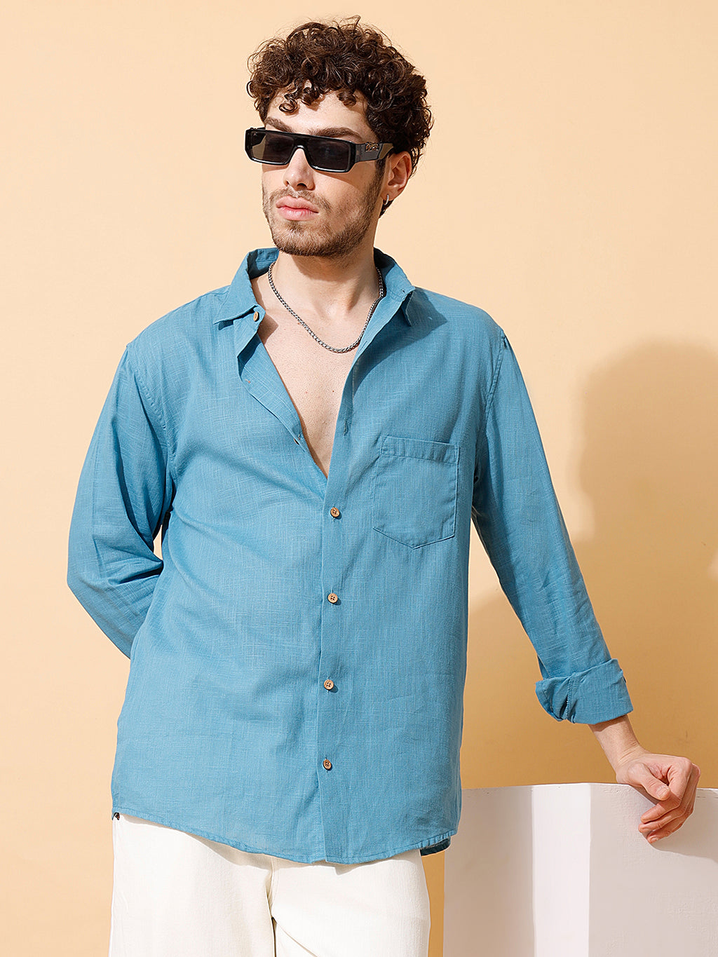 Handloom Cotton Blue Solid Shirt