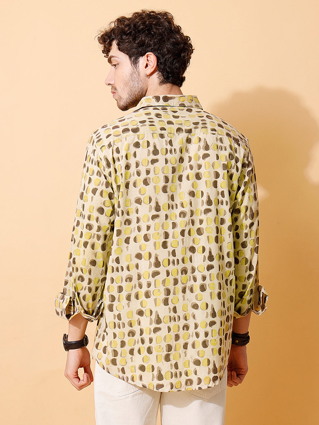 Ajrakh Natural Dye Hand Block Cotton Cream Full Sleeve Shirt