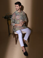 Kalamkari Cotton Olive Multicolor Medium Kurta
