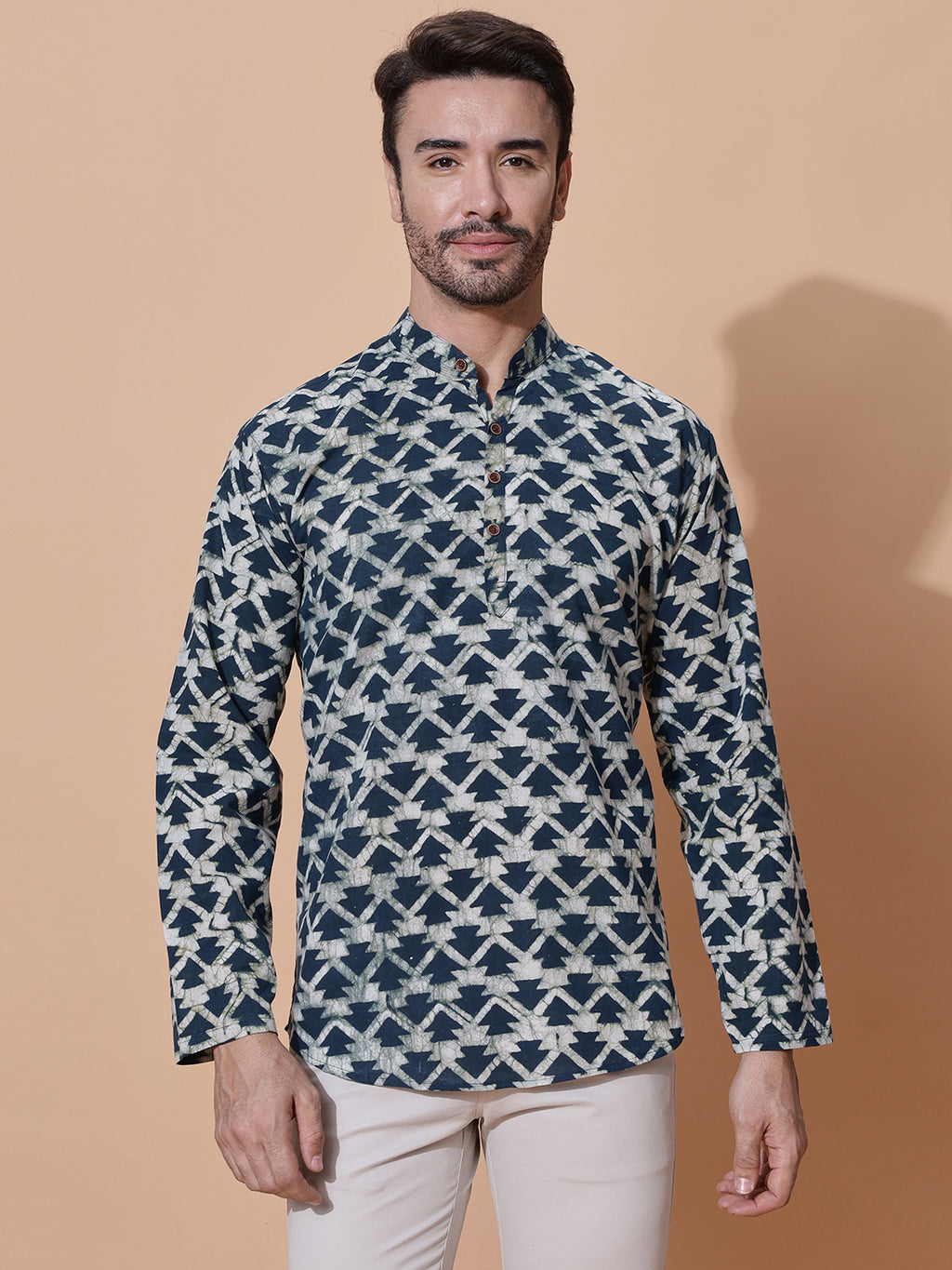 Dabu Mud Resist Indigo Hand Block Cotton Short Kurta