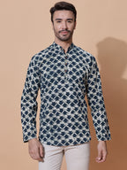 Dabu Mud Resist Indigo Hand Block Cotton Short Kurta