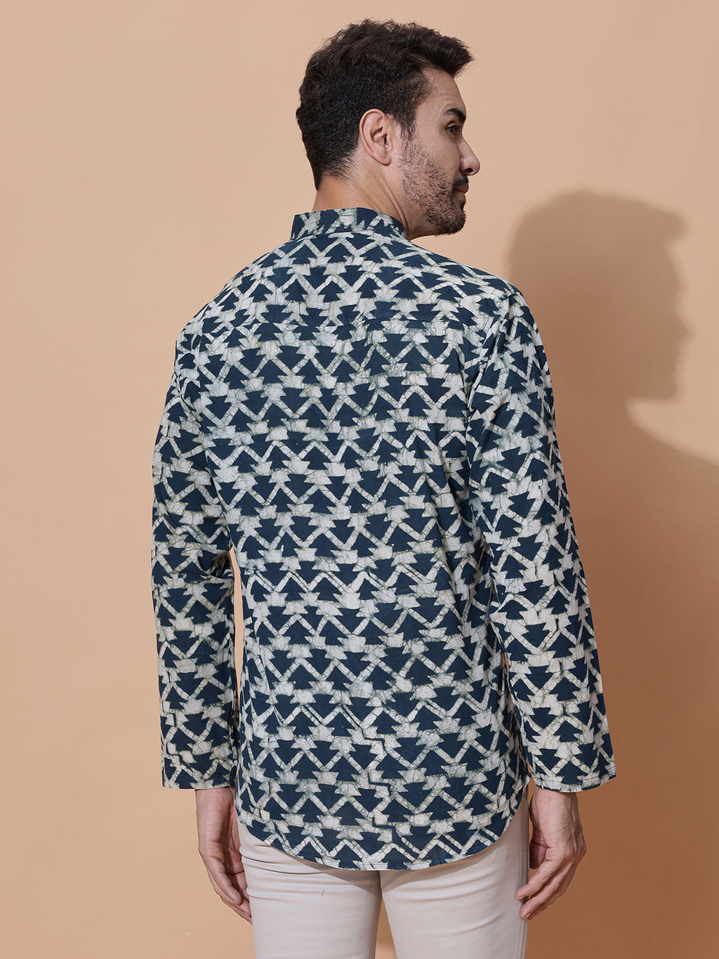 Dabu Mud Resist Navy Blue Hand Block Cotton Short Kurta