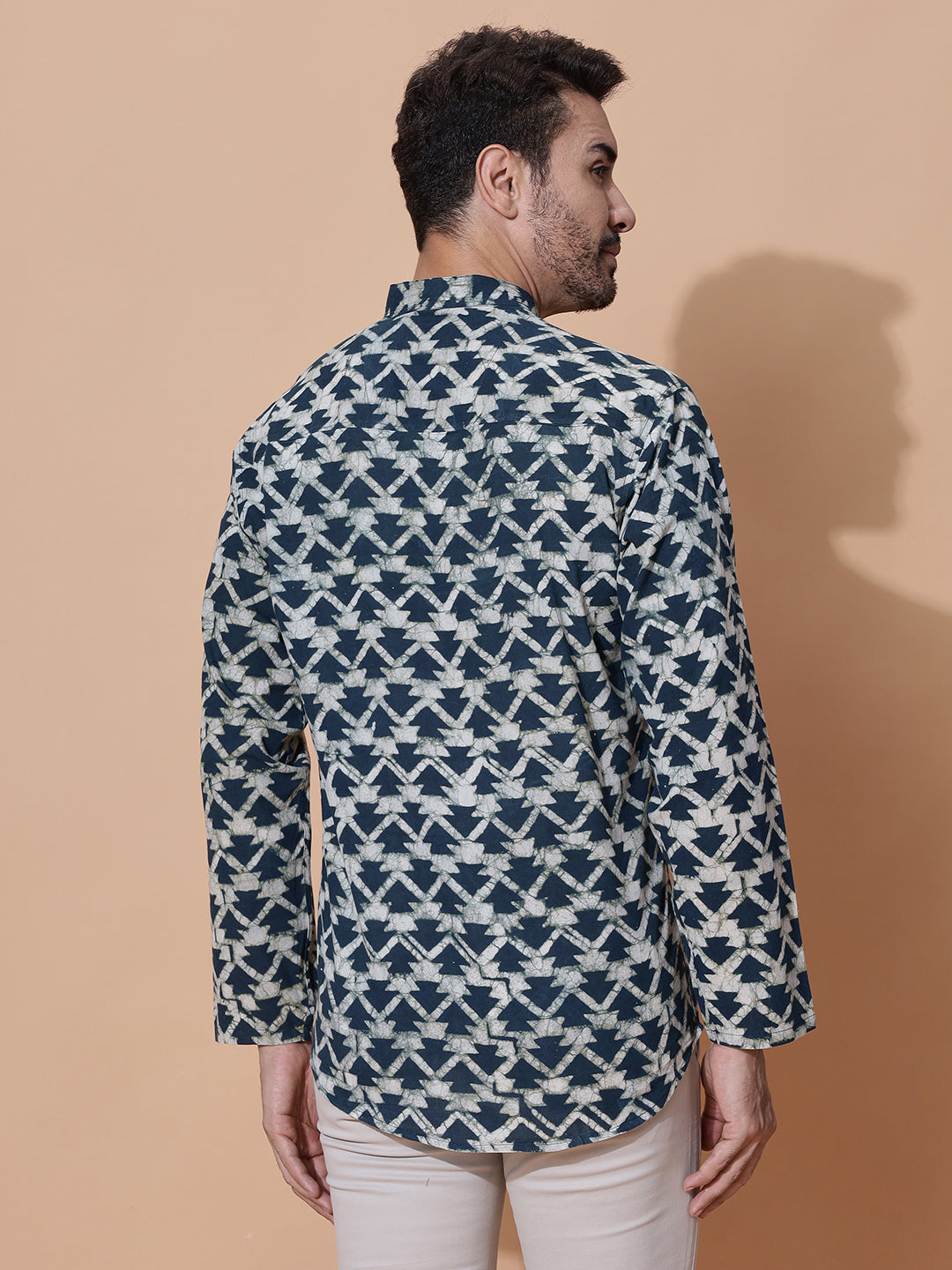 Dabu Mud Resist Navy Blue Hand Block Cotton Short Kurta