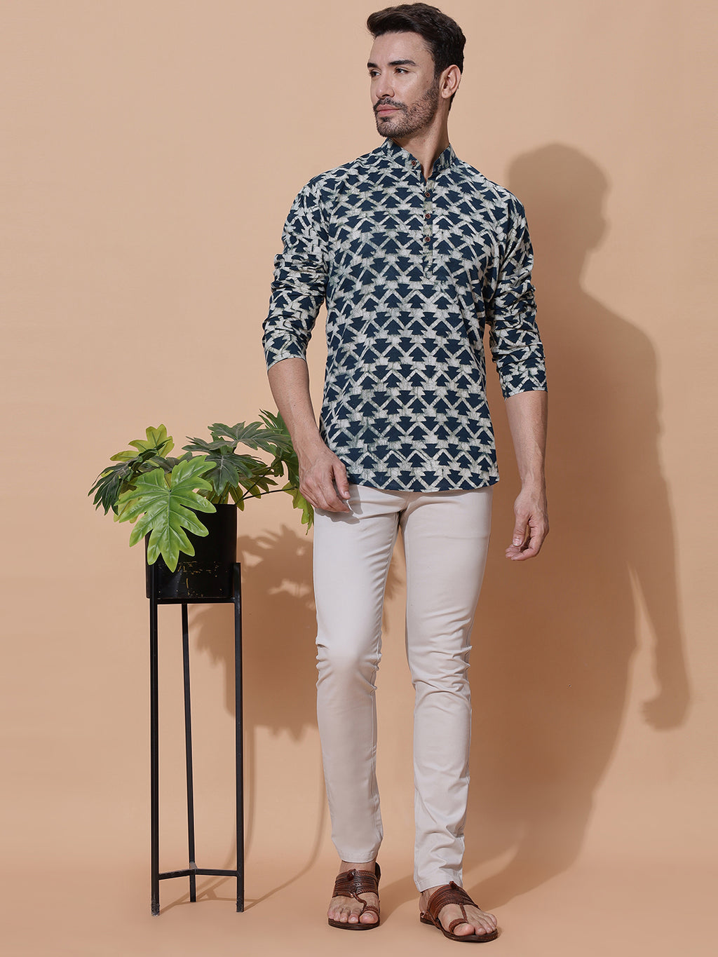 Dabu Mud Resist Navy Blue Hand Block Cotton Short Kurta
