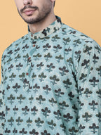 Ajrakh Natural Dye Cream Hand Block Cotton Short Kurta
