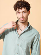 Handloom Cotton Sea Green Solid Shirt