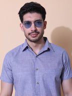 Authentic Khadi Sky Indigo Half Sleeve Shirt