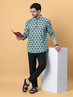 Ajrakh Natural Dye Cream Hand Block Cotton Short Kurta