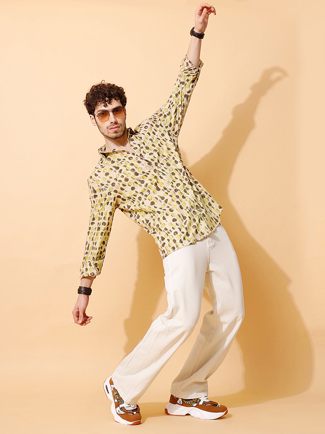 Ajrakh Natural Dye Hand Block Cotton Cream Full Sleeve Shirt