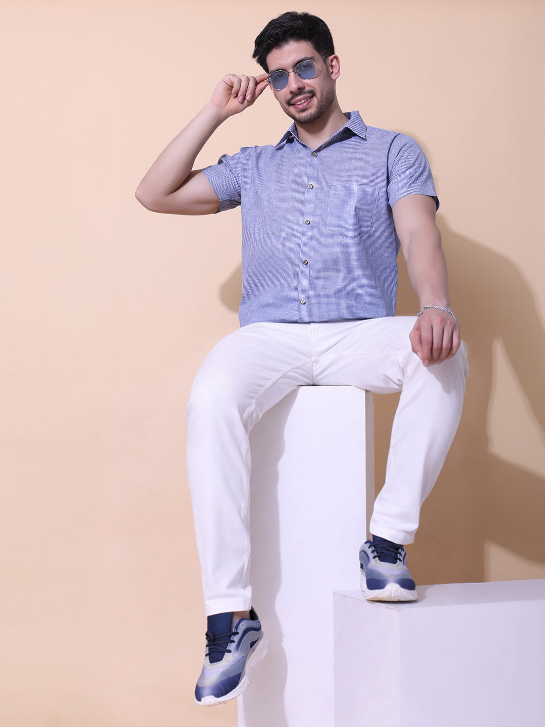 Authentic Khadi Sky Indigo Half Sleeve Shirt