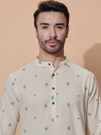 Handloom Jacquard Cream Cotton Long Kurta