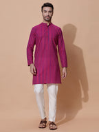 Handloom Jacquard Magenta Cotton Long Kurta