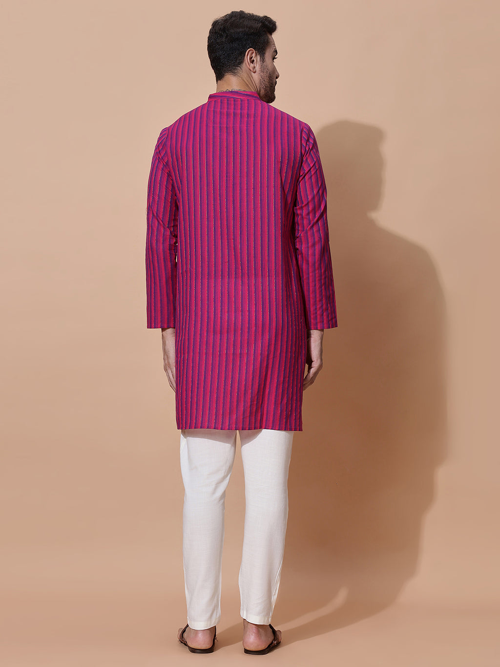 Handloom Jacquard Magenta Cotton Long Kurta