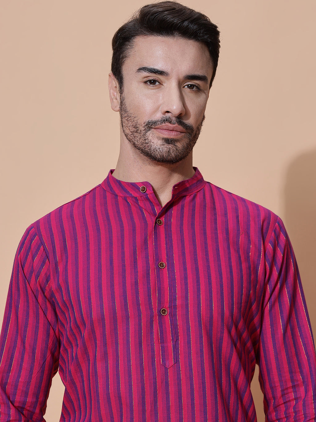 Handloom Jacquard Magenta Cotton Long Kurta
