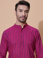 Handloom Jacquard Magenta Cotton Long Kurta