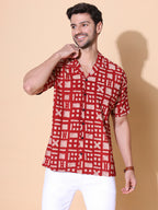 Dabu Mud Resist Red Hand Block Shirt