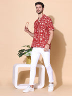 Dabu Mud Resist Red Hand Block Shirt