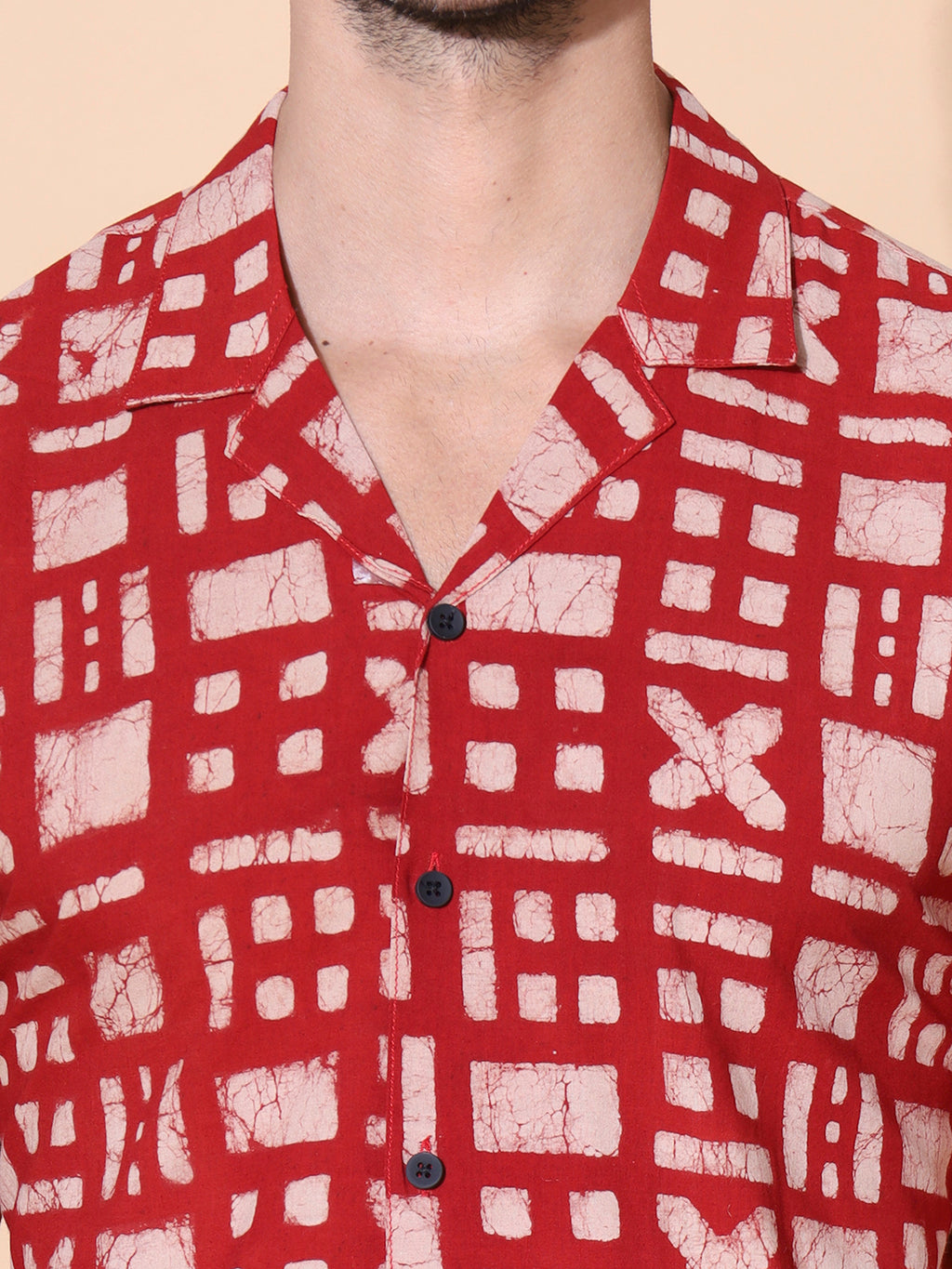 Dabu Mud Resist Red Hand Block Shirt