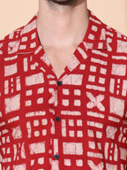 Dabu Mud Resist Red Hand Block Shirt